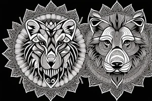 Lion wolf face with mandala on the outside tattoo idea