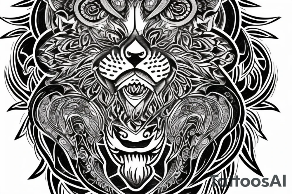 Lion wolf face with mandala on the outside tattoo idea