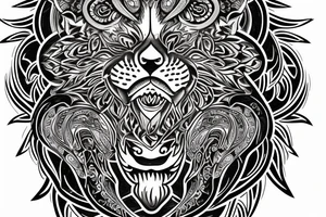 Lion wolf face with mandala on the outside tattoo idea