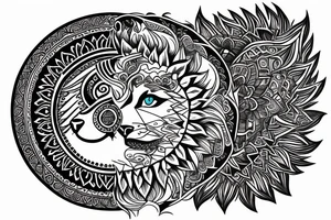 Half Lion half wolf with mandala on the outside tattoo idea
