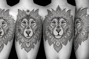 Half Lion half wolf with mandala on the outside tattoo idea