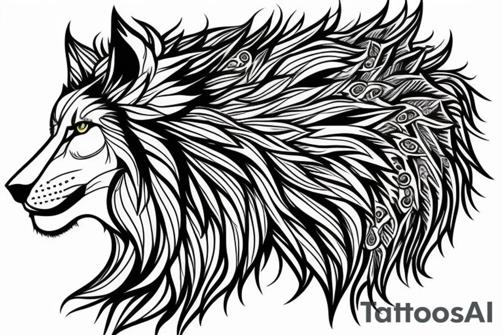 Half Lion half wolf with talisman on the outside tattoo idea