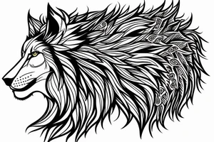 Half Lion half wolf with talisman on the outside tattoo idea