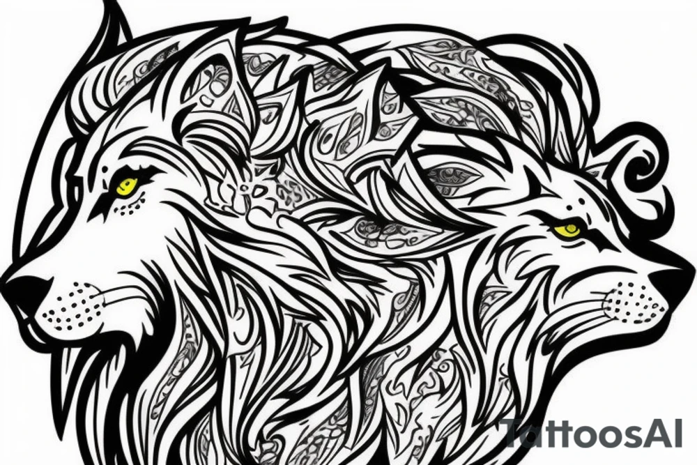 Half Lion half wolf tattoo idea