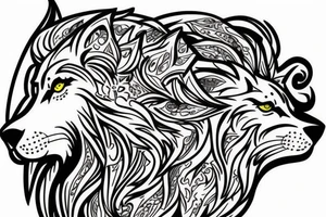 Half Lion half wolf tattoo idea