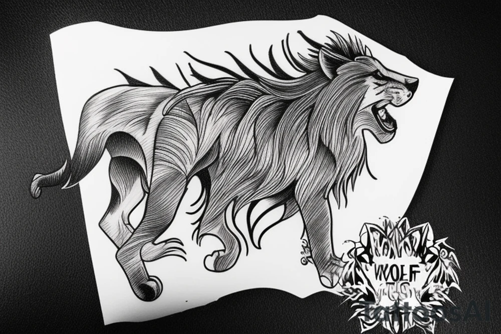Half Lion half wolf tattoo idea