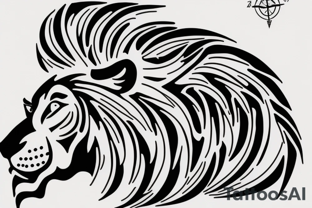 Lion with compass in its mouth tattoo idea