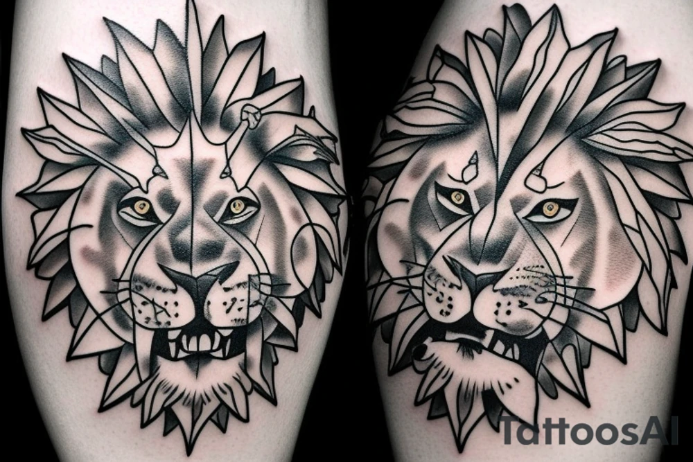 Lion with compass in its mouth tattoo idea