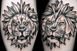 Lion with compass in its mouth tattoo idea