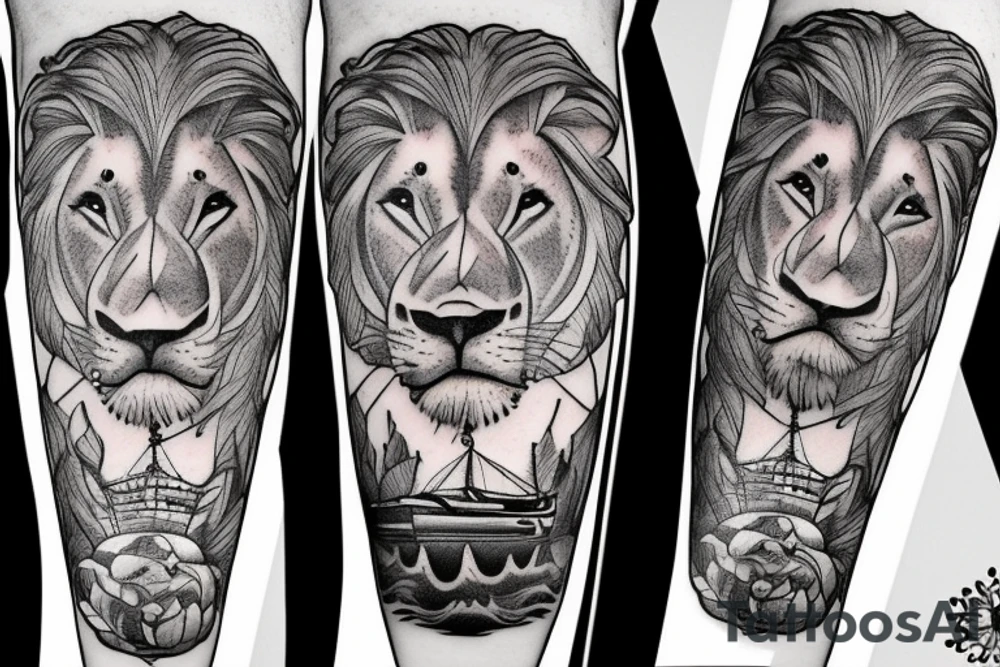 Lion and boat tattoo idea