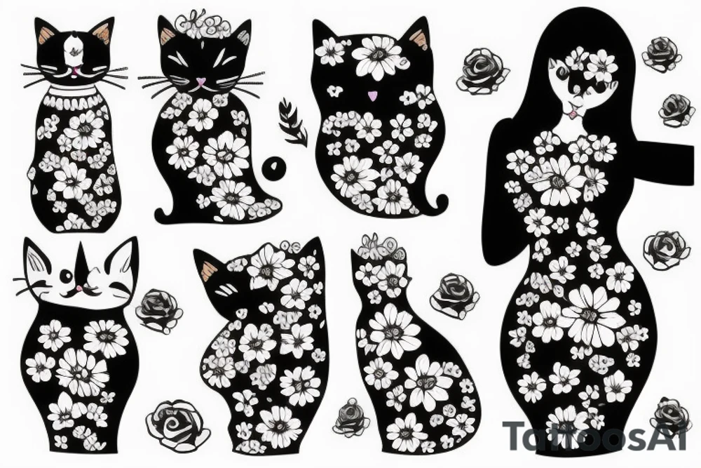 Cat wearing dress with flowers tattoo idea