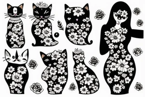 Cat wearing dress with flowers tattoo idea