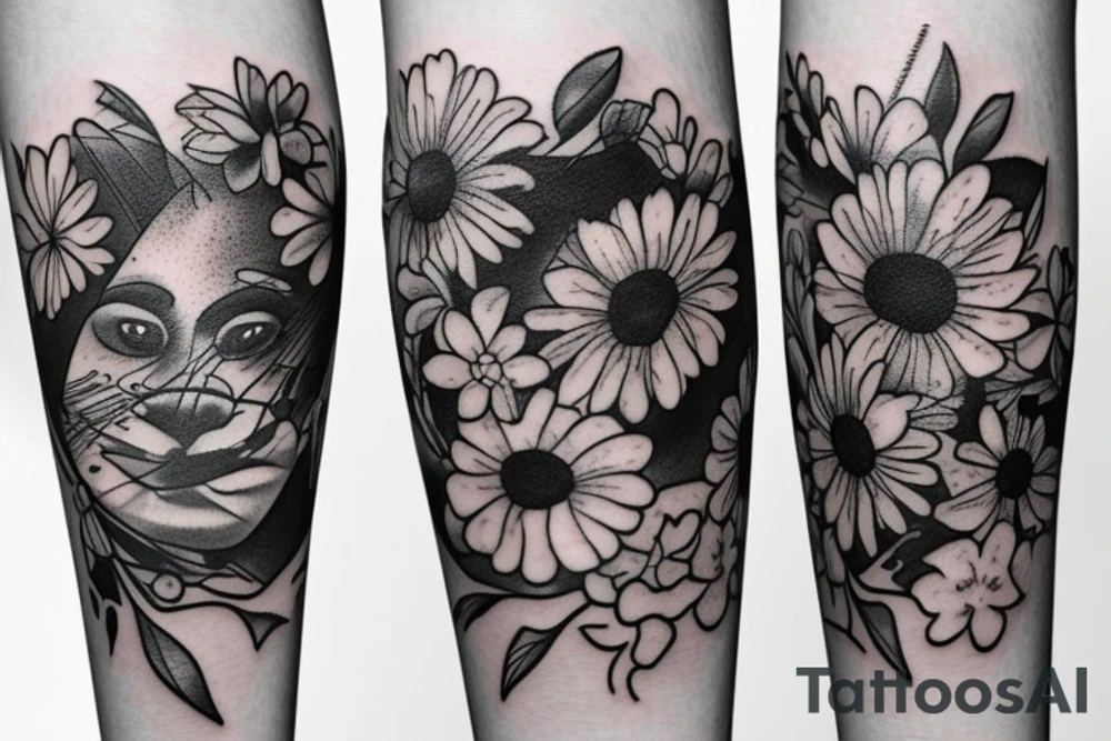 Cat wearing dress with flowers tattoo idea