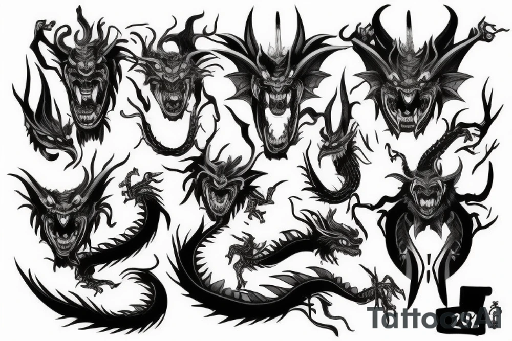 Oni mask dragon tattoo idea