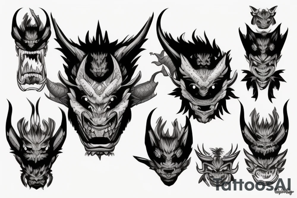 Oni mask dragon tattoo idea