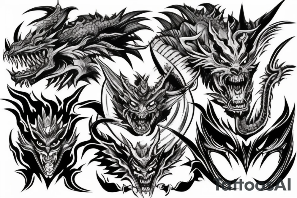 Oni mask dragon back tattoo tattoo idea