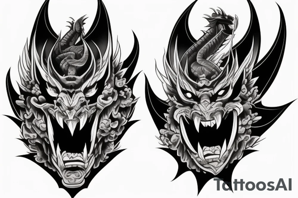 Oni mask dragon back tattoo tattoo idea