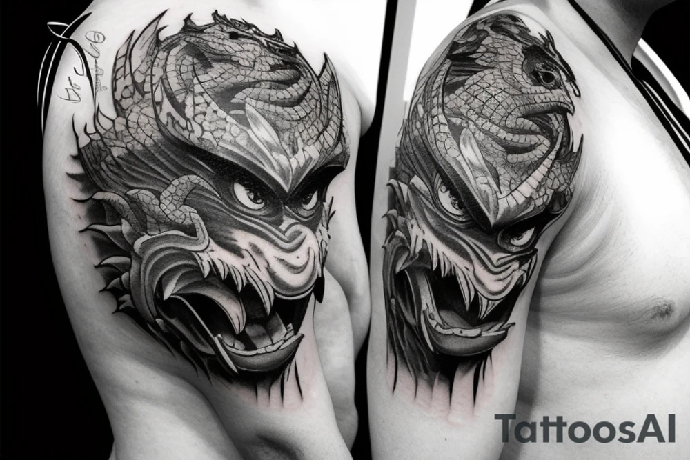 Dragon inside of oni mask tattoo idea