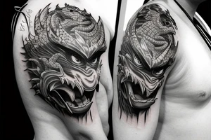 Dragon inside of oni mask tattoo idea
