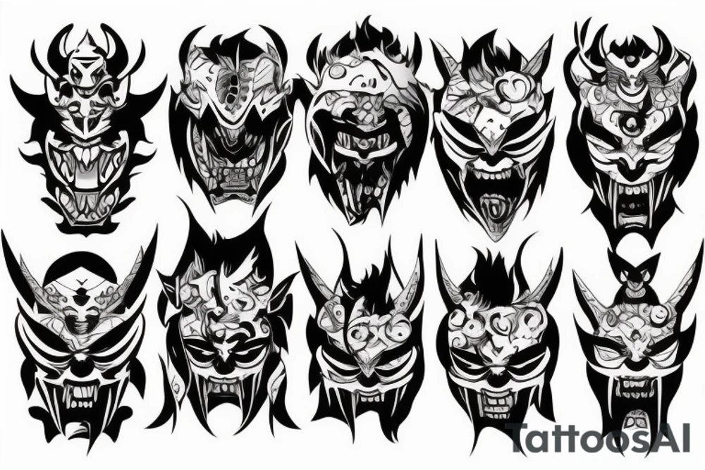 Oni mask covering full back tattoo idea
