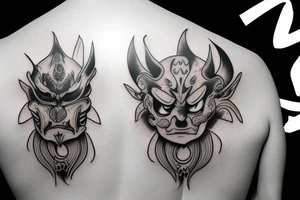 Oni mask covering full back tattoo idea