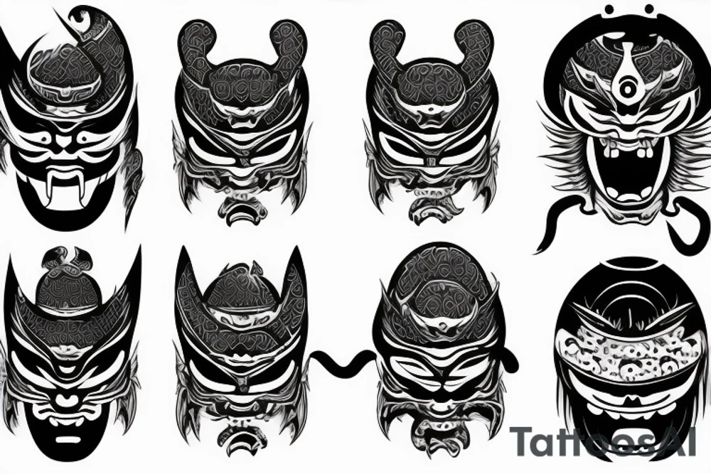 Japanese oni mask covering back tattoo idea