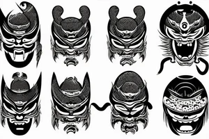 Japanese oni mask covering back tattoo idea