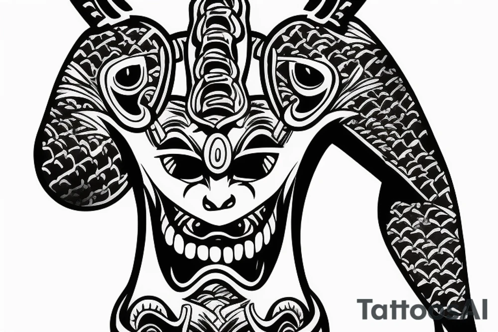 Japanese oni mask covering back tattoo idea