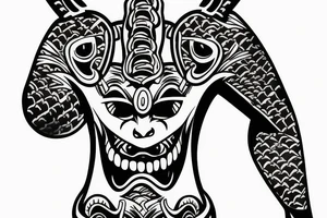 Japanese oni mask covering back tattoo idea