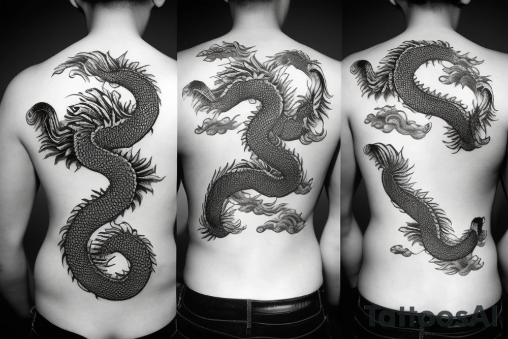 Japanese dragon with smoke covering back tattoo idea