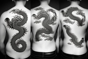 Japanese dragon with smoke covering back tattoo idea