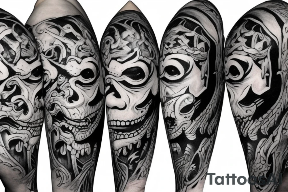 Realistic oni mask covering full back tattoo idea