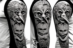 Realistic oni mask covering full back tattoo idea