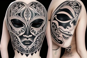Realistic Hannah mask mask covering full back tattoo idea