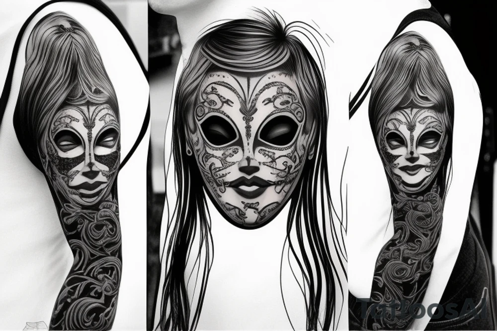 Realistic Hannah mask mask covering full back tattoo idea Realistic Hannah mask mask covering full back tattoo idea
