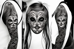 Realistic Hannah mask mask covering full back tattoo idea