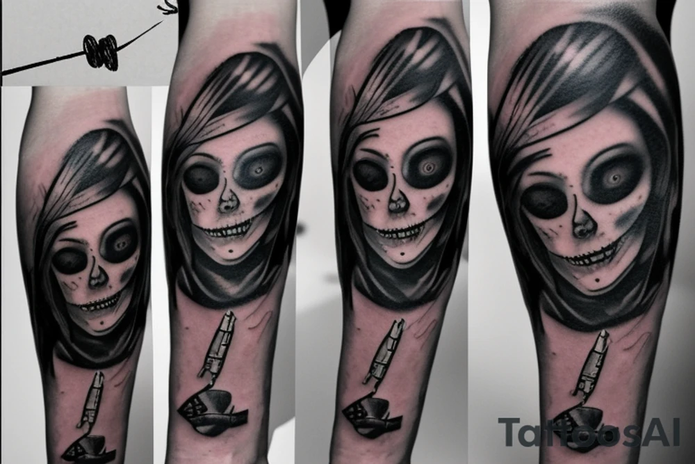 Red eye with a gun tattoo idea