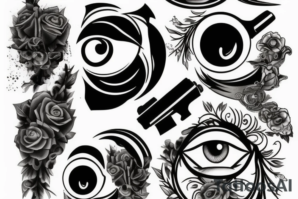 Red eye with a gun tattoo idea
