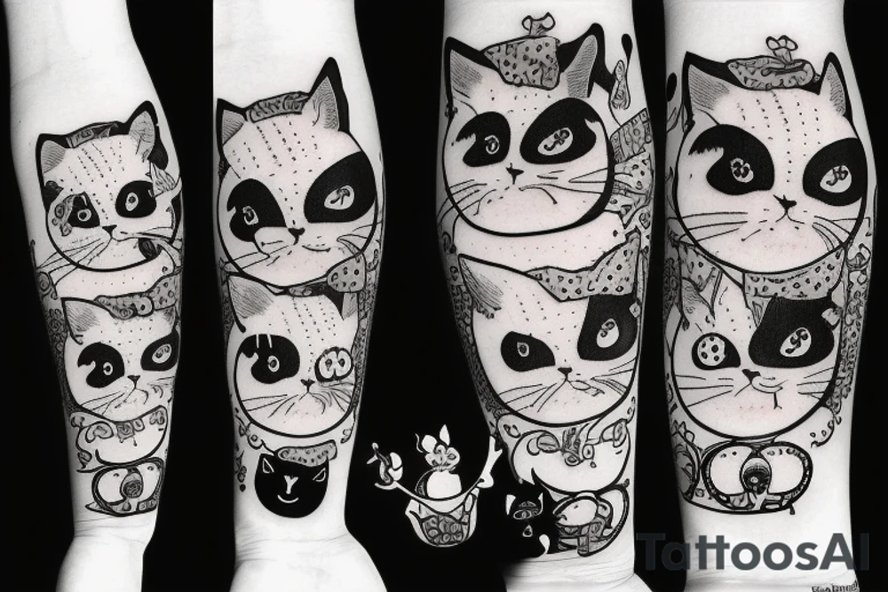 Black cat with a funny cat and sweater tattoo idea