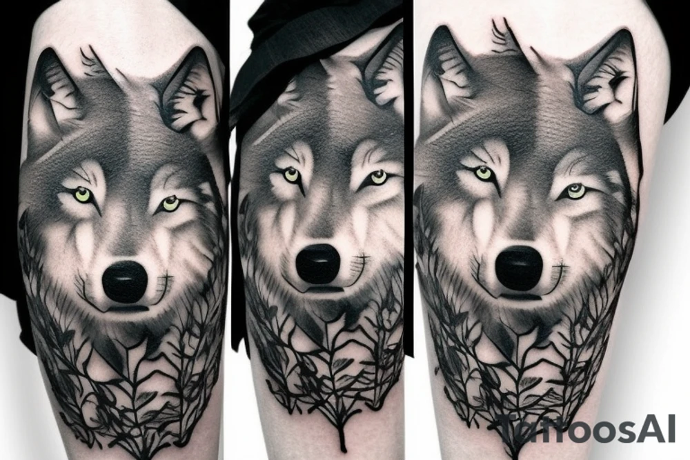 Wolf in forest tattoo idea