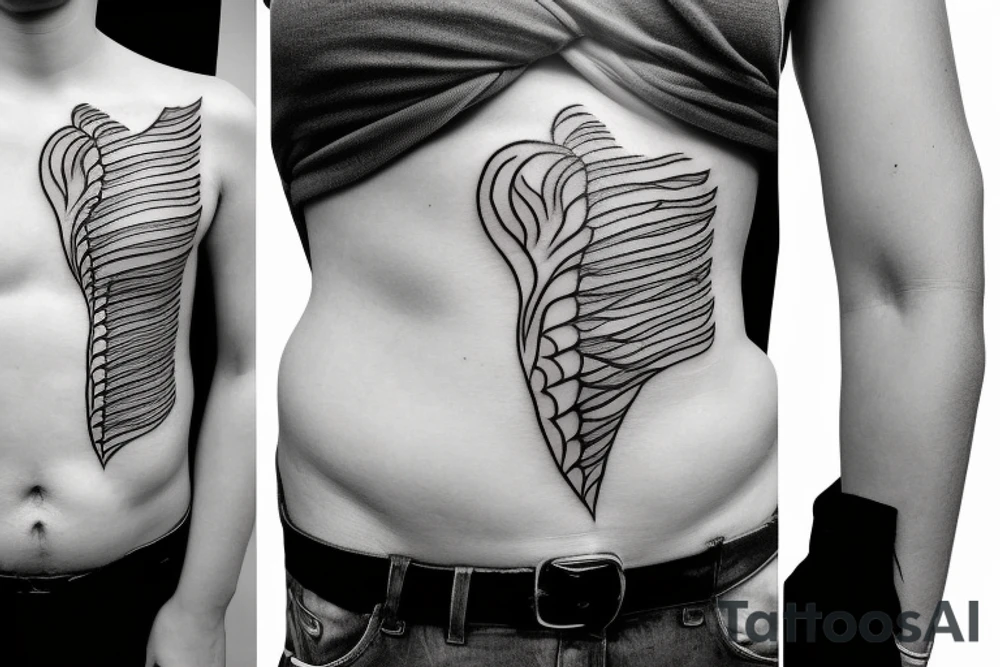 Small and minimalist Rib cage tattoo for three children with hearts tattoo idea