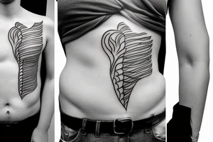 Small and minimalist Rib cage tattoo for three children with hearts tattoo idea