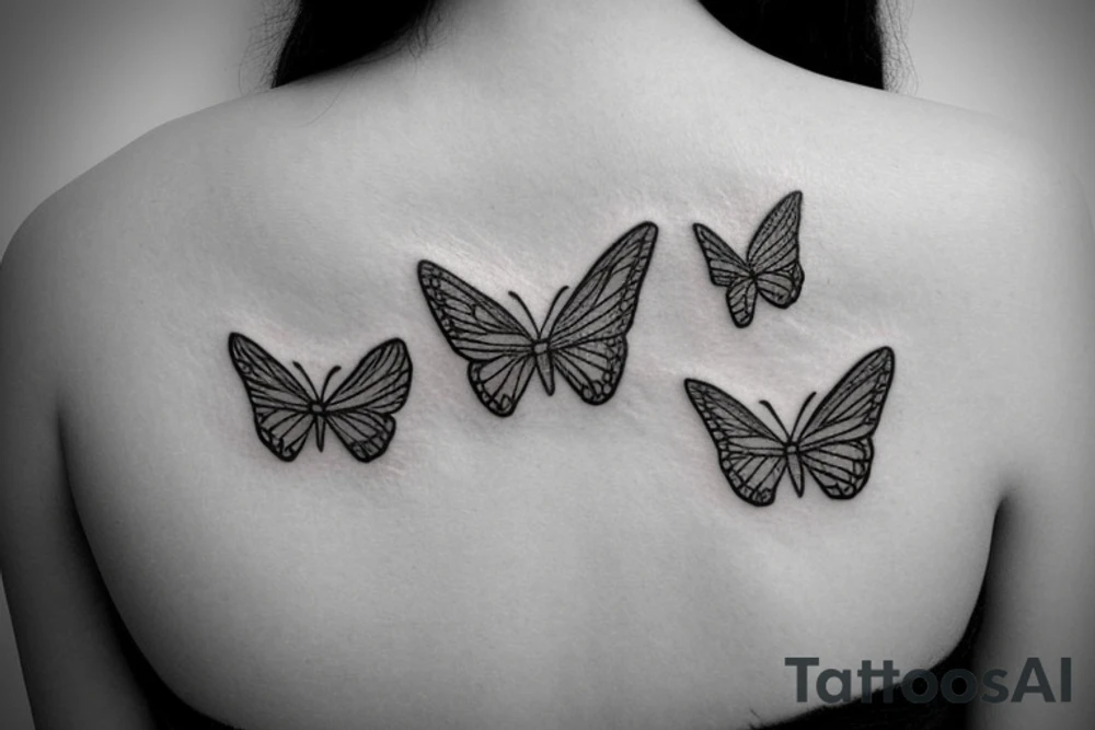 Small and minimalist Rib cage tattoo for three children with butterflies tattoo idea