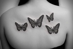 Small and minimalist Rib cage tattoo for three children with butterflies tattoo idea