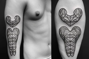 Small and minimalist Rib cage tattoo for three children with hearts tattoo idea
