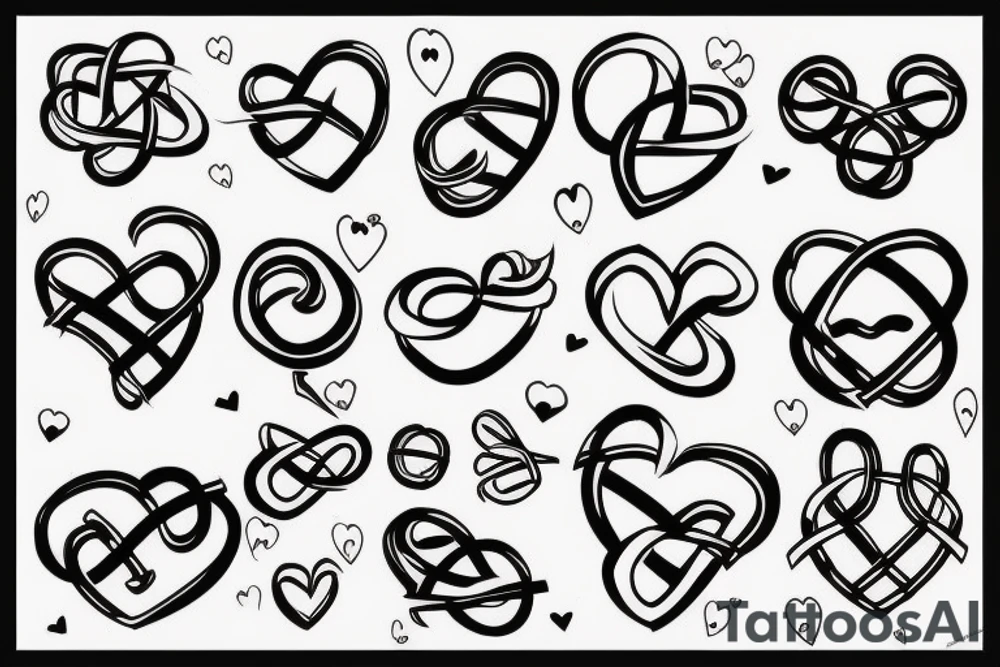Infinity loop with three hearts and dots tattoo idea