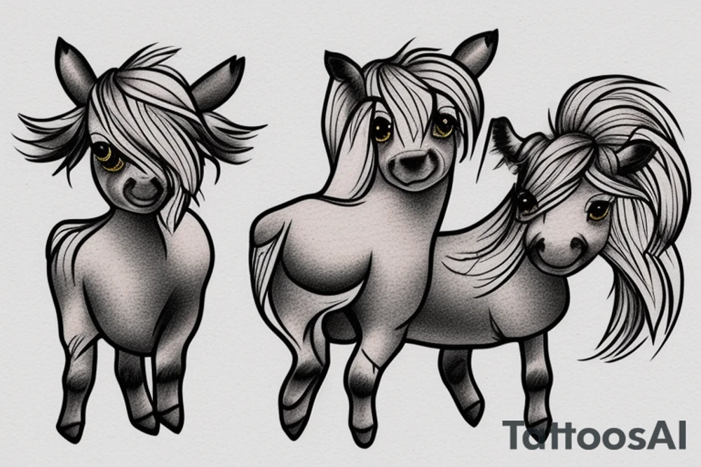 Neo traditional 
Create a image of two mini ponies with a red heart in the background. tattoo idea