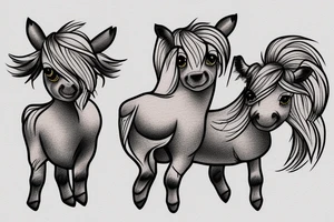 Neo traditional 
Create a image of two mini ponies with a red heart in the background. tattoo idea