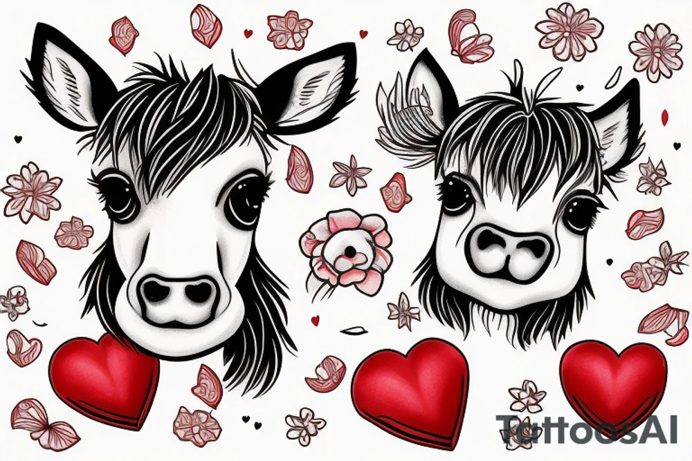 Neo traditional 
Create a image of two mini ponies with a red heart in the background. tattoo idea