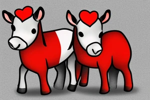 Create a image of two mini ponies with a red heart in the background. tattoo idea